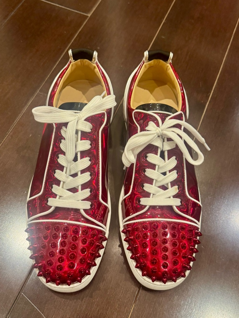 Christian Louboutin Louis Junior Spikes Orlato Red Patent Sneakers Size 43